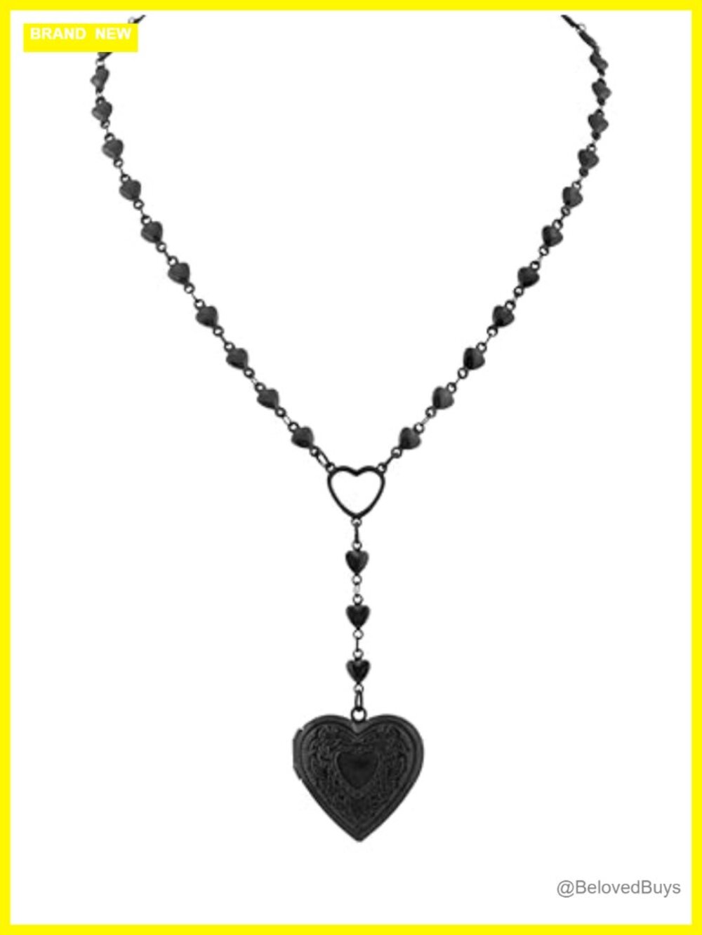 Gothic Black Heart Locket Necklace Stainless Steel Y2K Grunge Jewelry